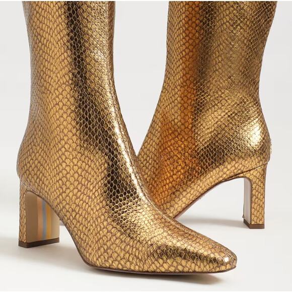 NWT Sam Edelman Sylvia Knee High Boot Medallion Gold Snake wide calf sz 6.5 - Picture 4 of 13